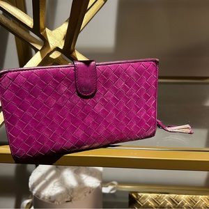 Bottega Venetta EUC PURPLE INTRECCIATO LAMBSKIN LEATHER WALLET